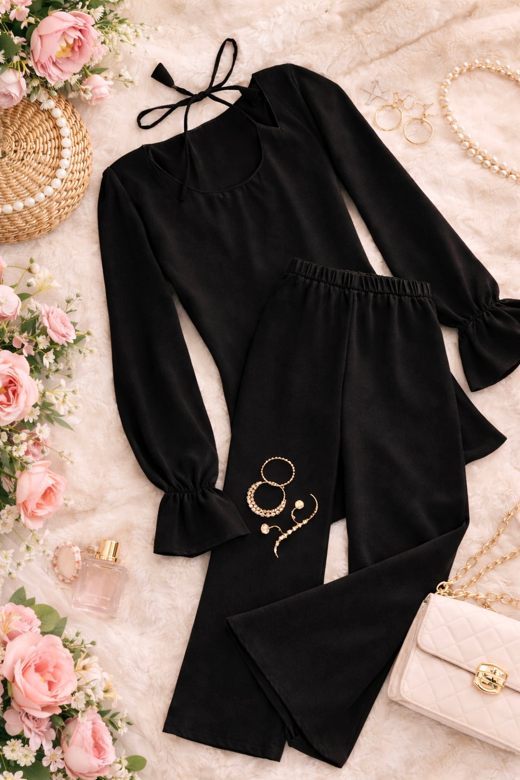 Smoky Black Back Tie Ruffle Set