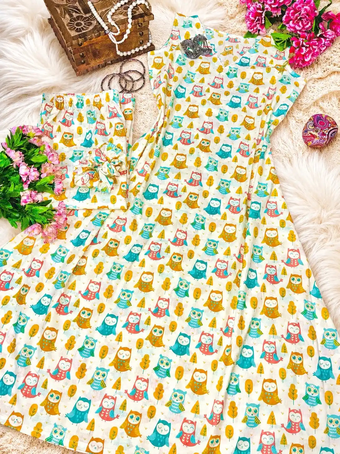 Meher Owly Print Ethnic Set