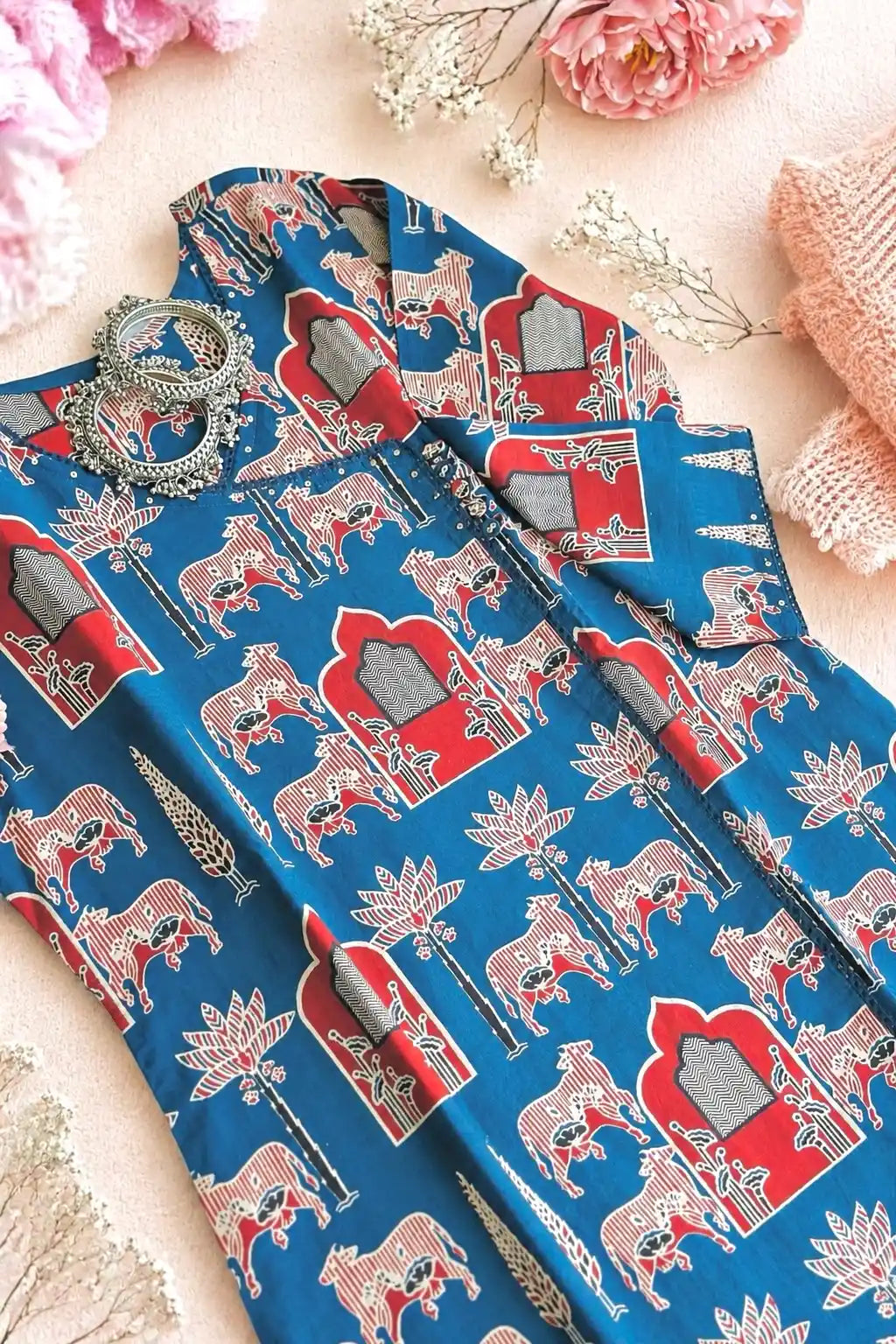 Warli Blue Mul Budget Kurta
