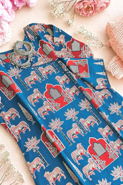 Warli Blue Mul Budget Kurta