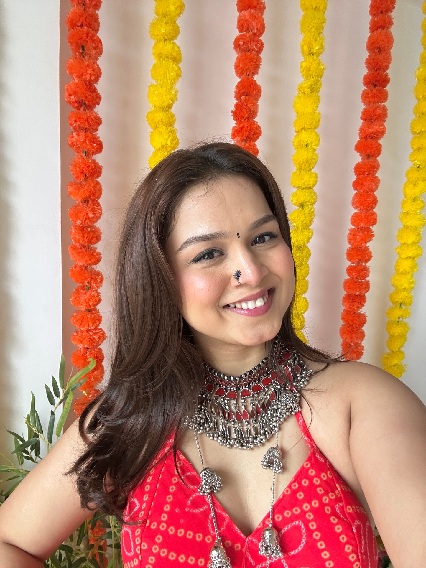 Ayesha’s Red Bandhej Peplum Top