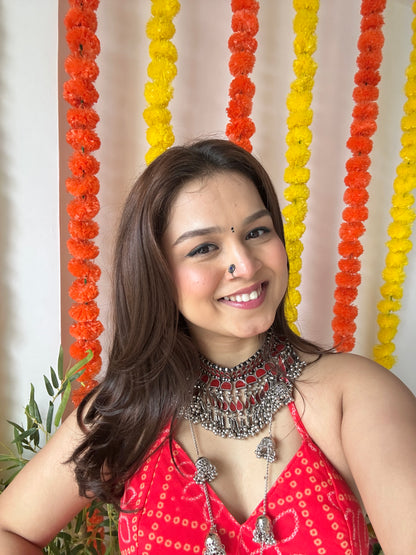 Ayesha’s Red Bandhej Peplum Top