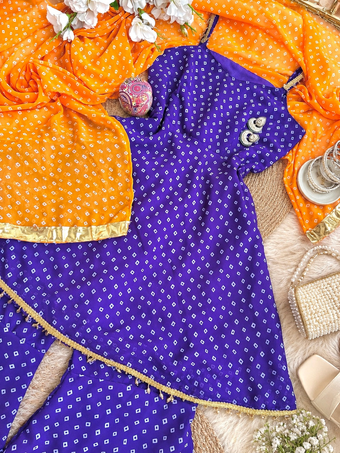 Purple Bandhej Gulnaz Meher Suit