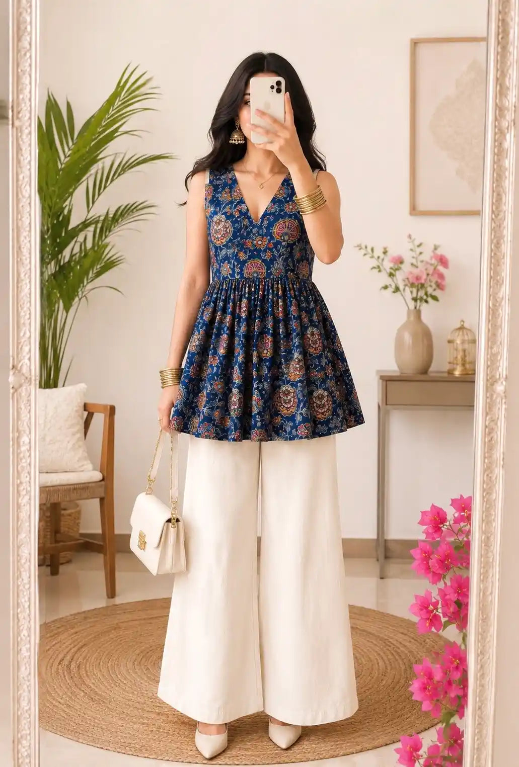Blue Kalamkari Gulnaz Short Kurta