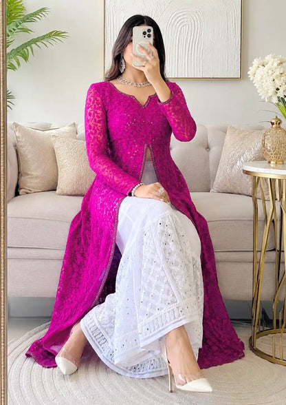 Champagne Wine Embroidered Gulnaz Kurta
