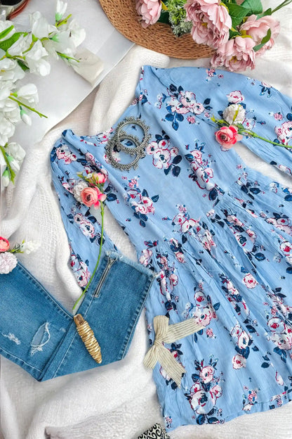 Asul Blue Floral Daisy Peplum Top