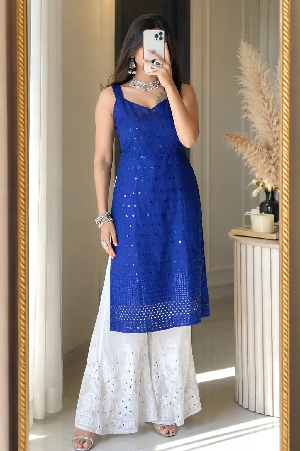 Rosy Blue Gulnaz Embroidered Kurta