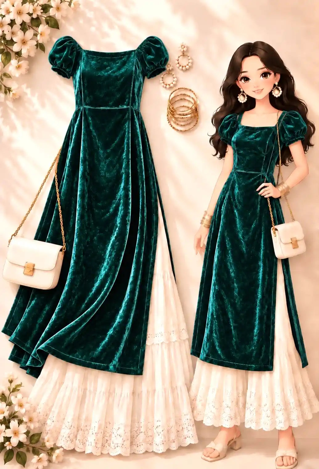 Rich Green Velvet Gulnaz Kurta
