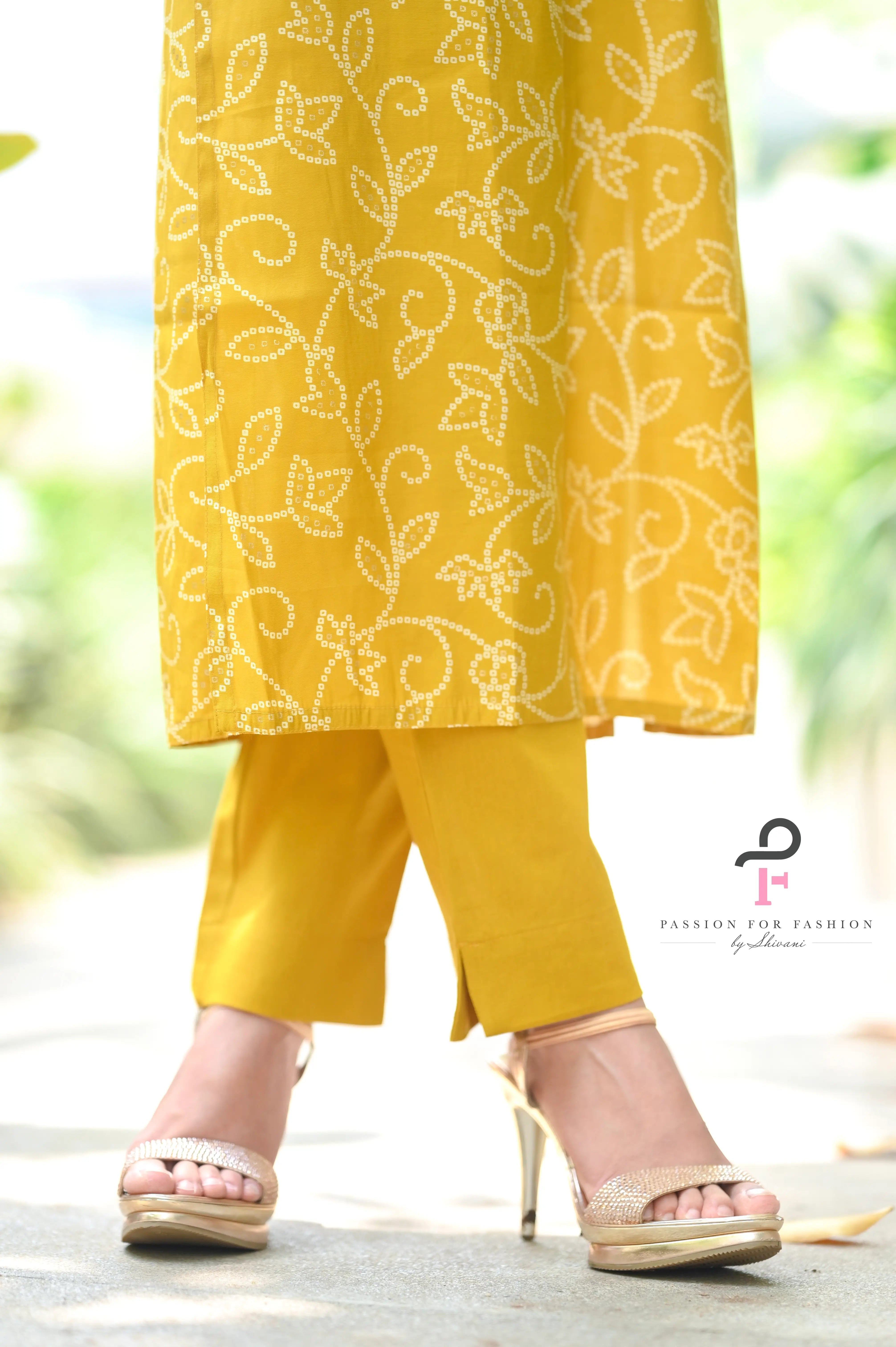 Mustard Bandhej Embroidered Suit Set