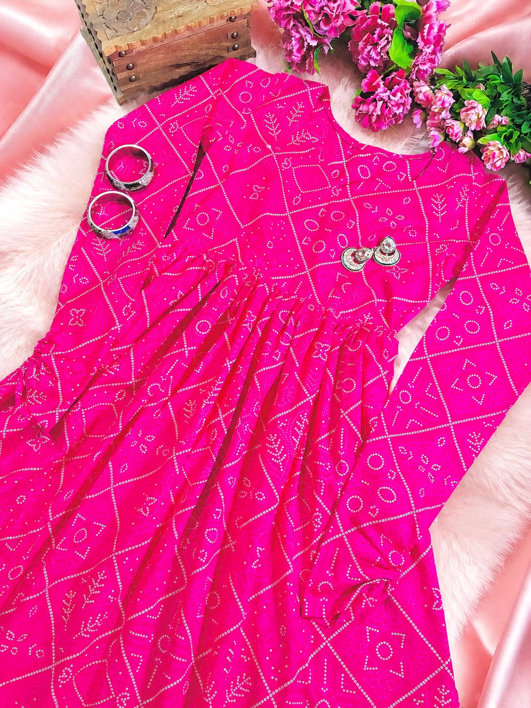 Mulmul Bandhej Jaipuri Twirl Kurta