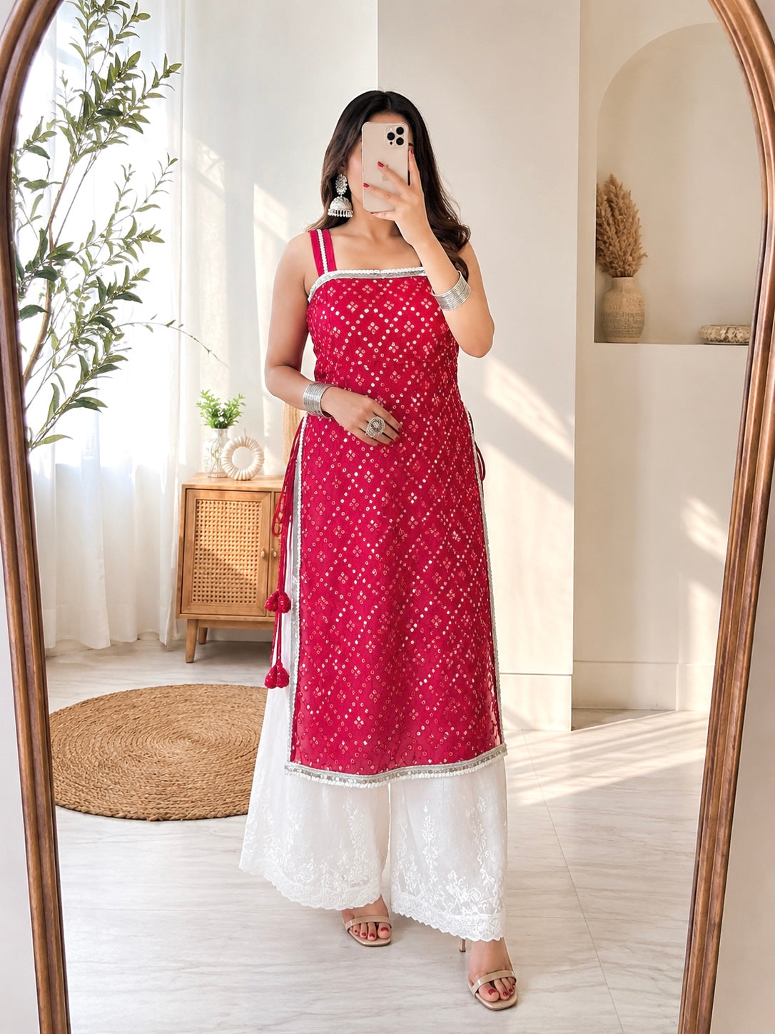 Fenil’s Scarlet Maroon Mirror Gulnaz Kurta