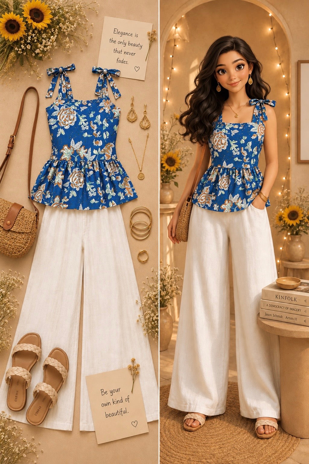 Blue Ajrakh Jaipuri Peplum Tie Top