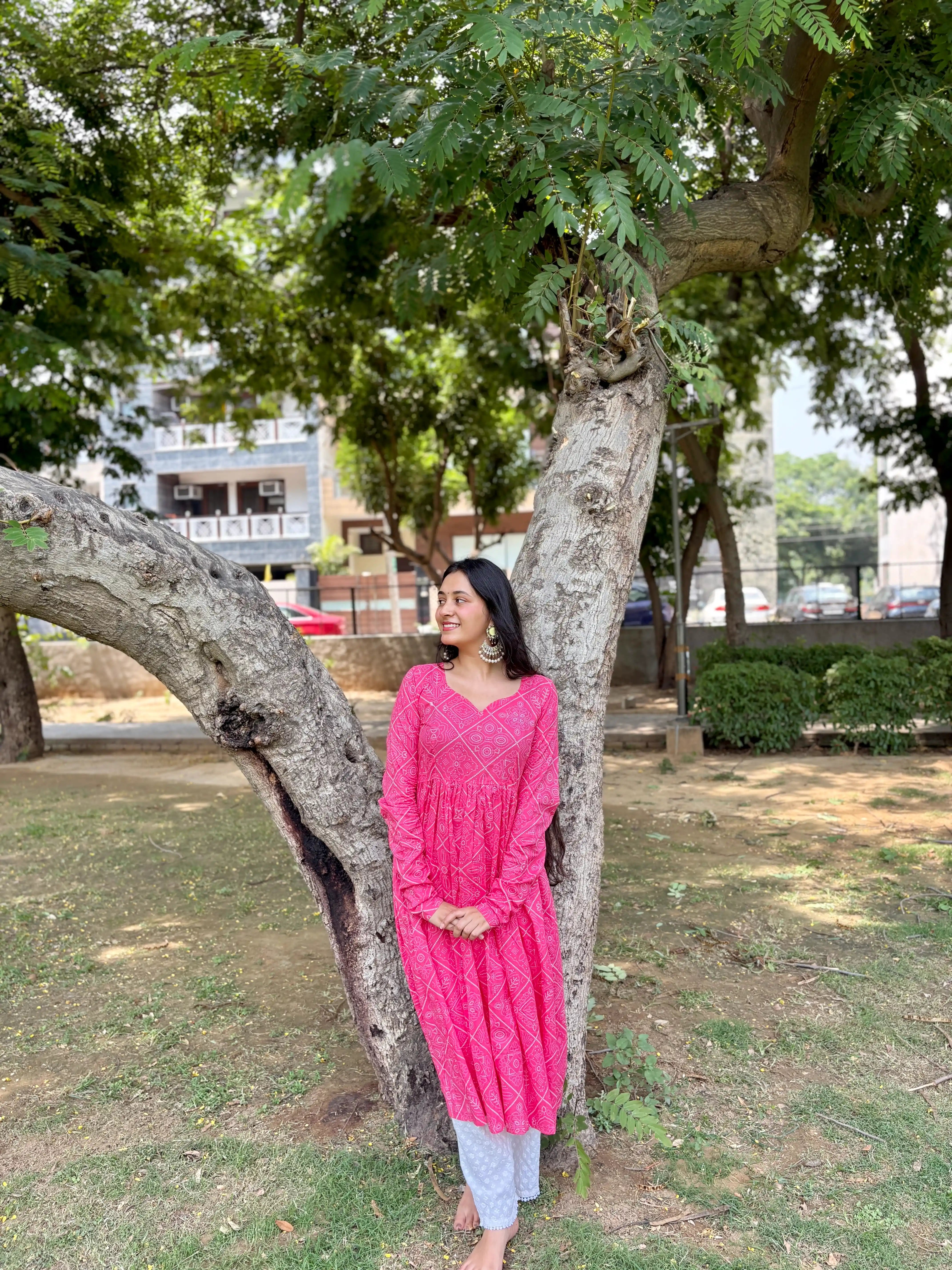 Mulmul Bandhej Jaipuri Twirl Kurta