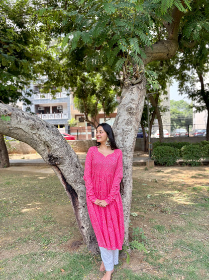 Mulmul Bandhej Jaipuri Twirl Kurta