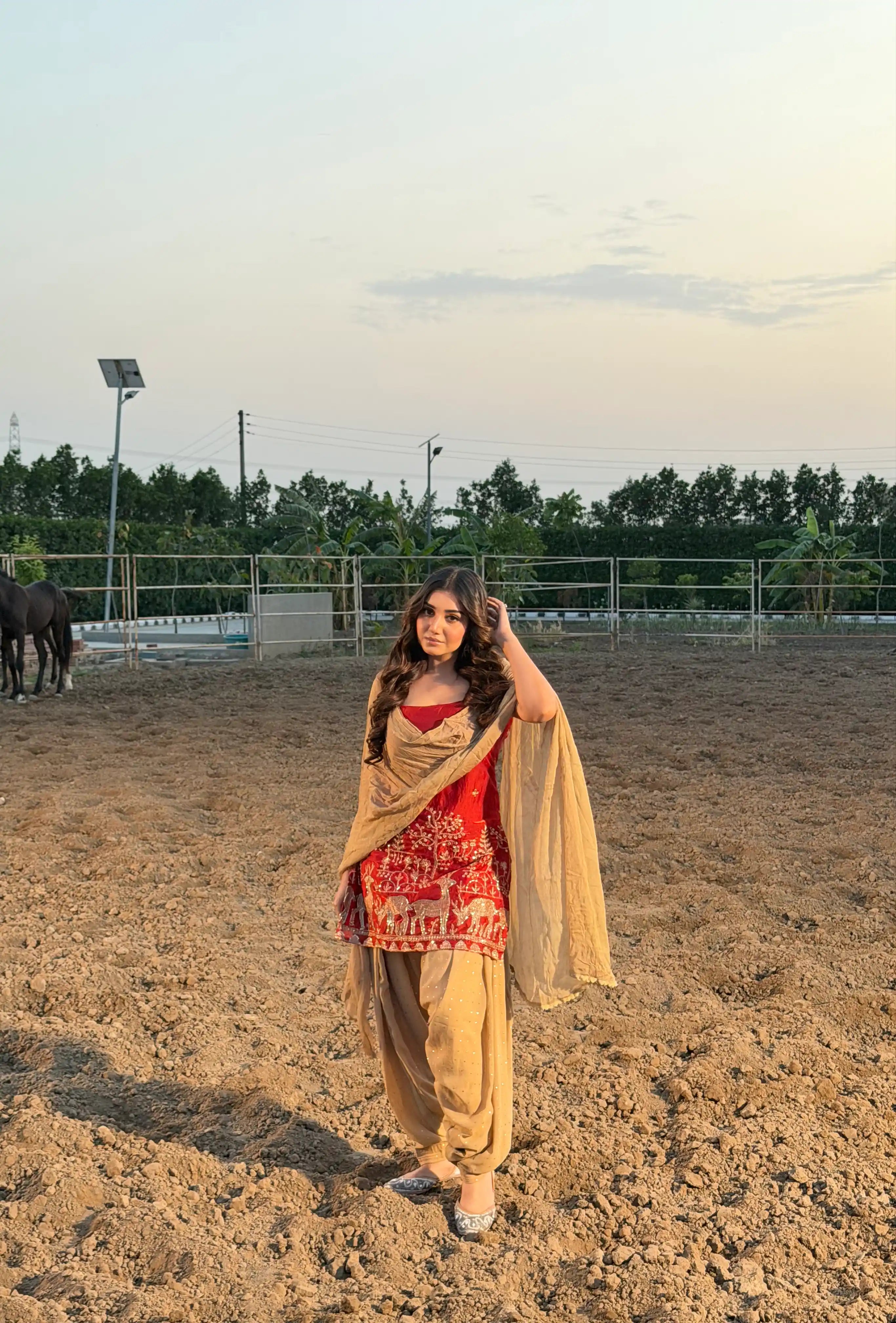 Scarlet Embroidered Motif Patiala Set