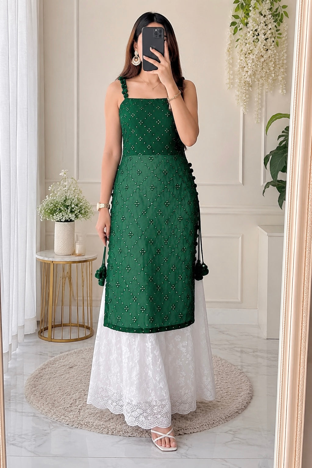 Shimmer Green Embroidered Gulnaz Kurta