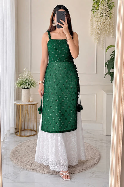 Shimmer Green Embroidered Gulnaz Kurta