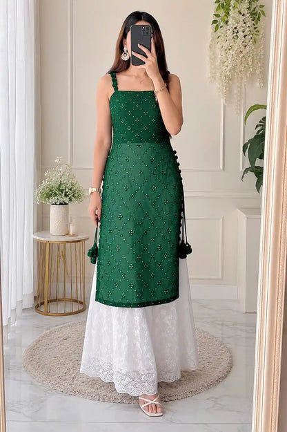 Shimmer Green Embroidered Gulnaz Kurta