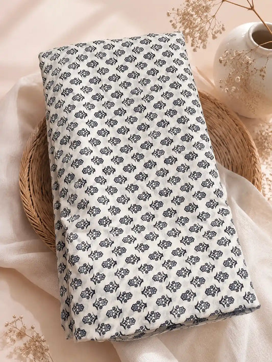 Black Floral Buti Handblock Print Cotton Fabric Cut