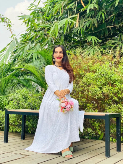 Pearl White Sequence Gulnaz Kurta