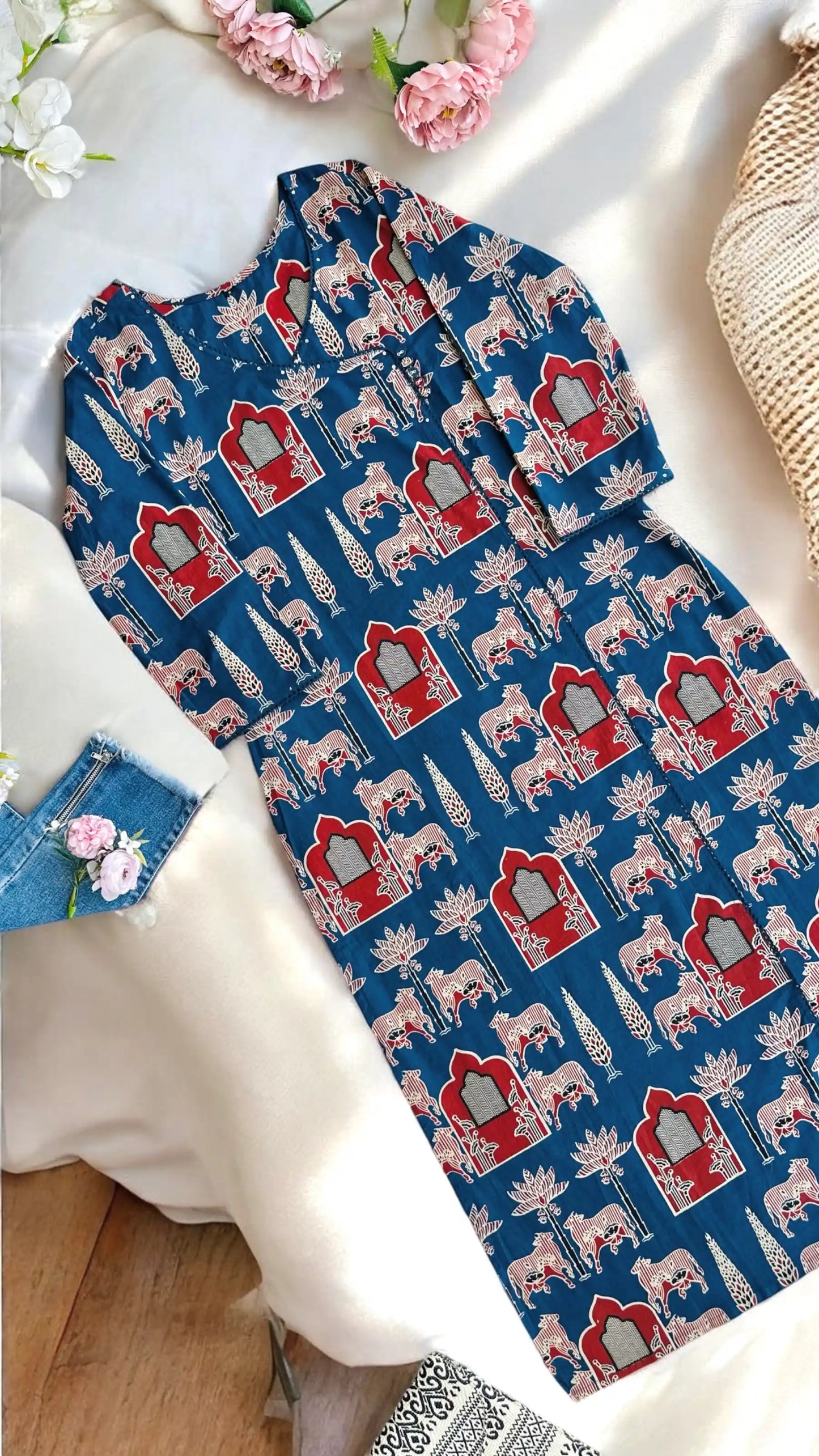 Warli Blue Mul Budget Kurta