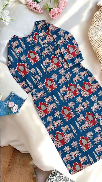 Warli Blue Mul Budget Kurta