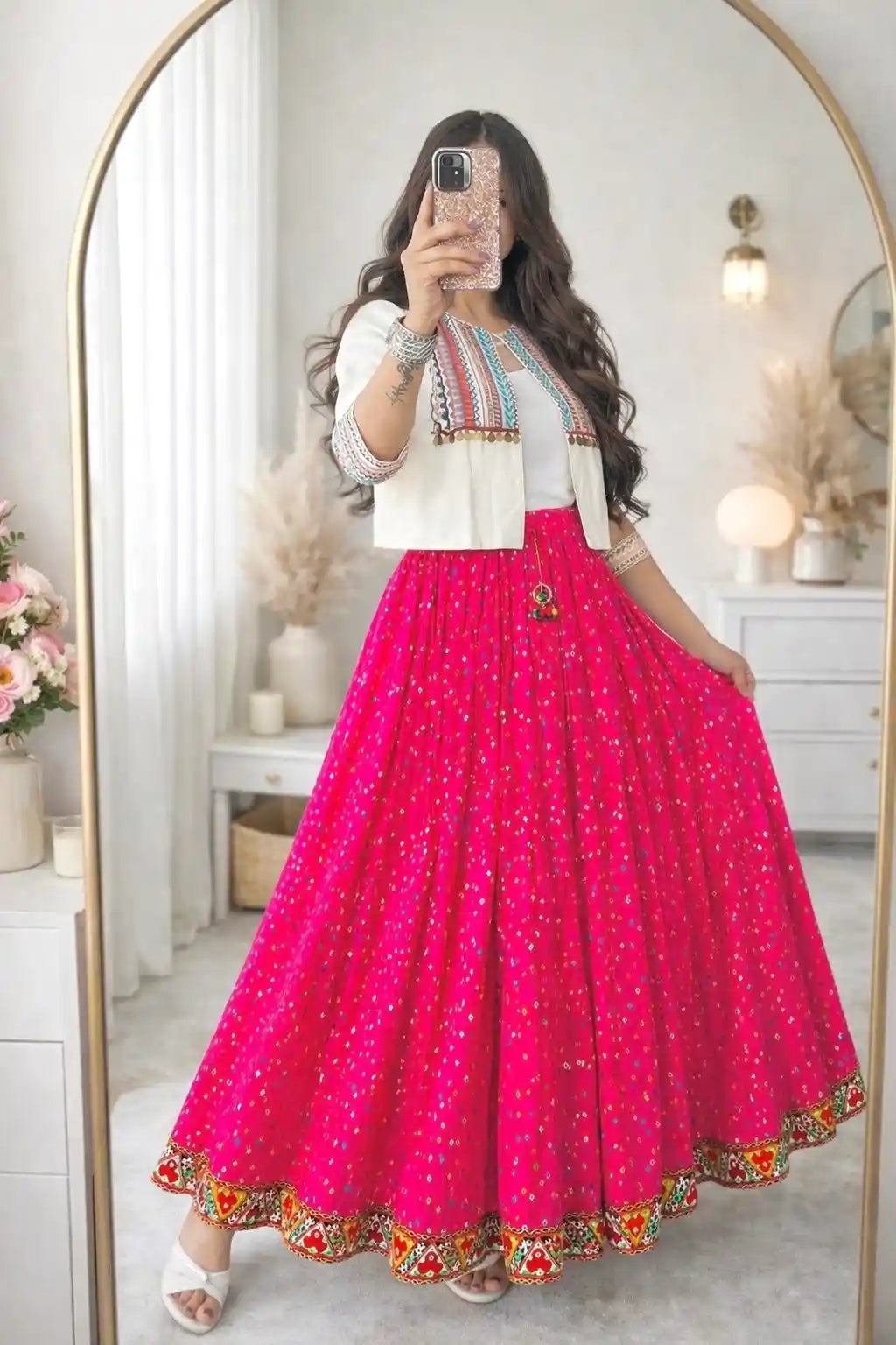 Pink Bandhej Jaipuri Twirl Skirt