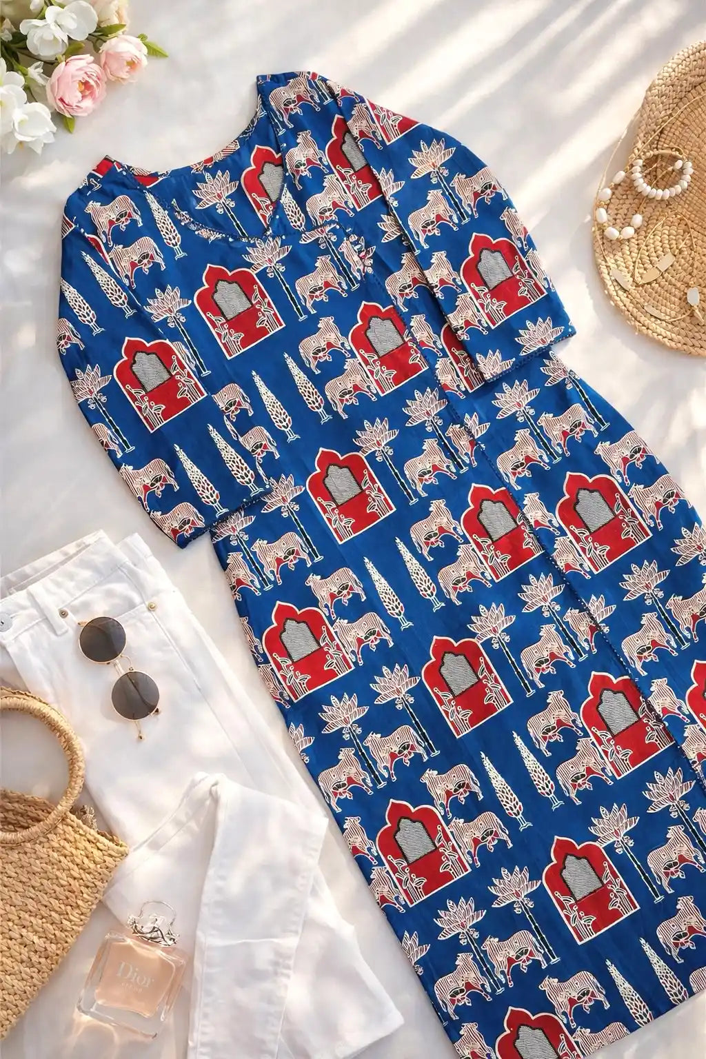 Warli Blue Mul Budget Kurta