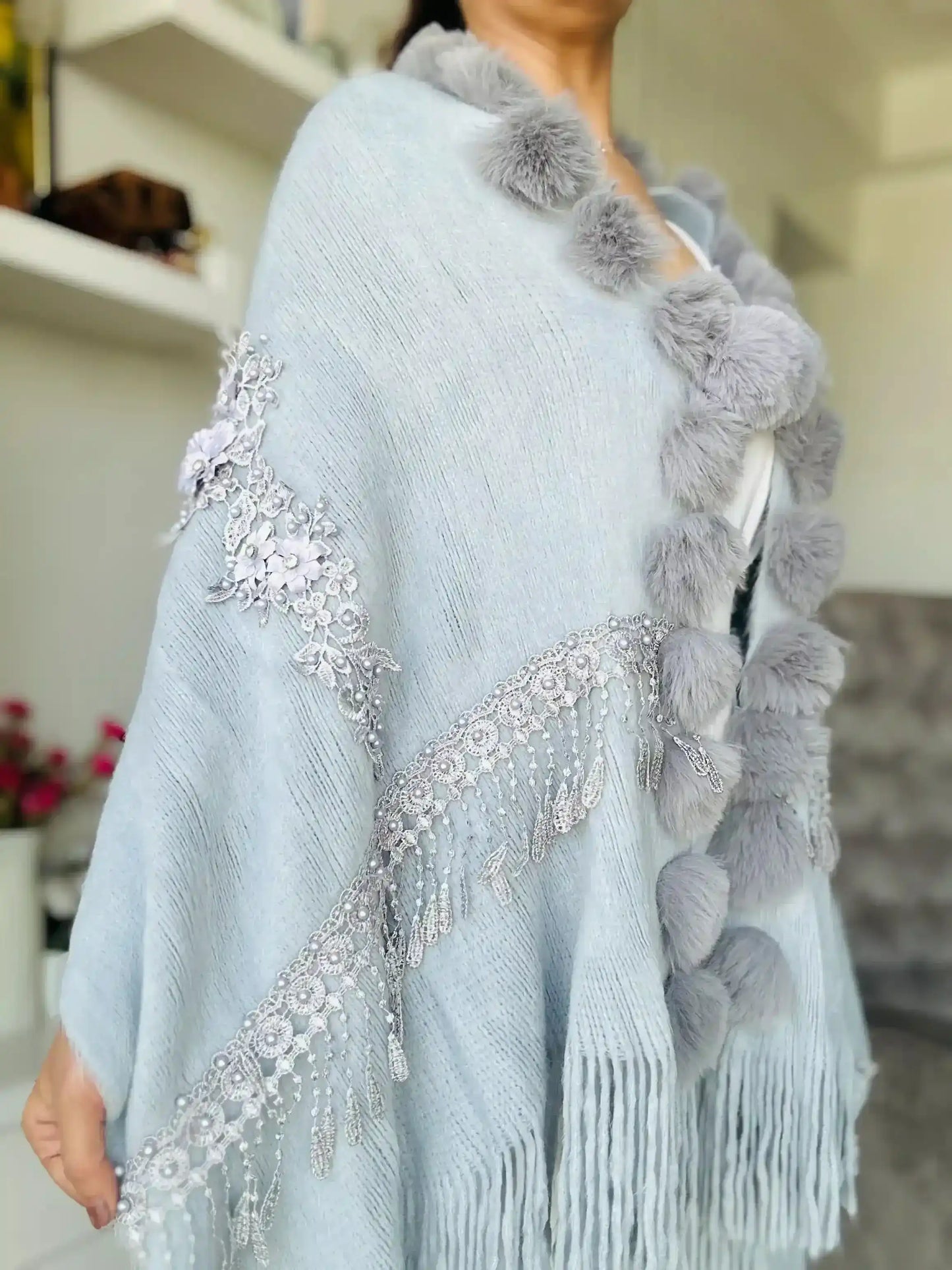 Soft Grey Fur Winter Cape