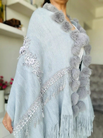 Soft Grey Fur Winter Cape