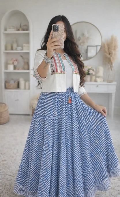 Jaipuri Blue Lehriya Twirl Skirt