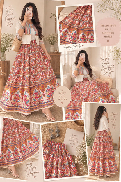 Rustic Jaipuri Printed Flared Twirl Skirt