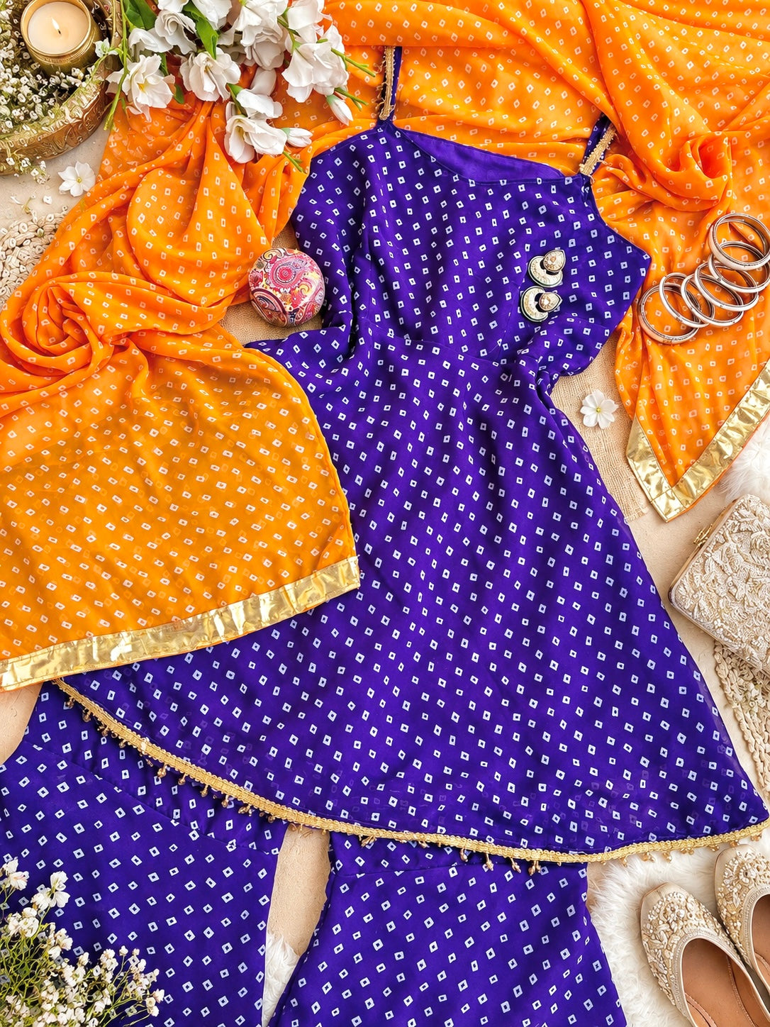 Purple Bandhej Gulnaz Meher Suit