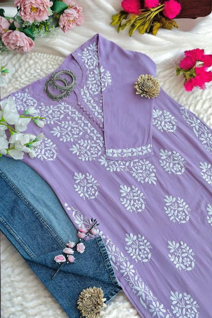 Pastel Lilac Gulzar Chikan Kurta