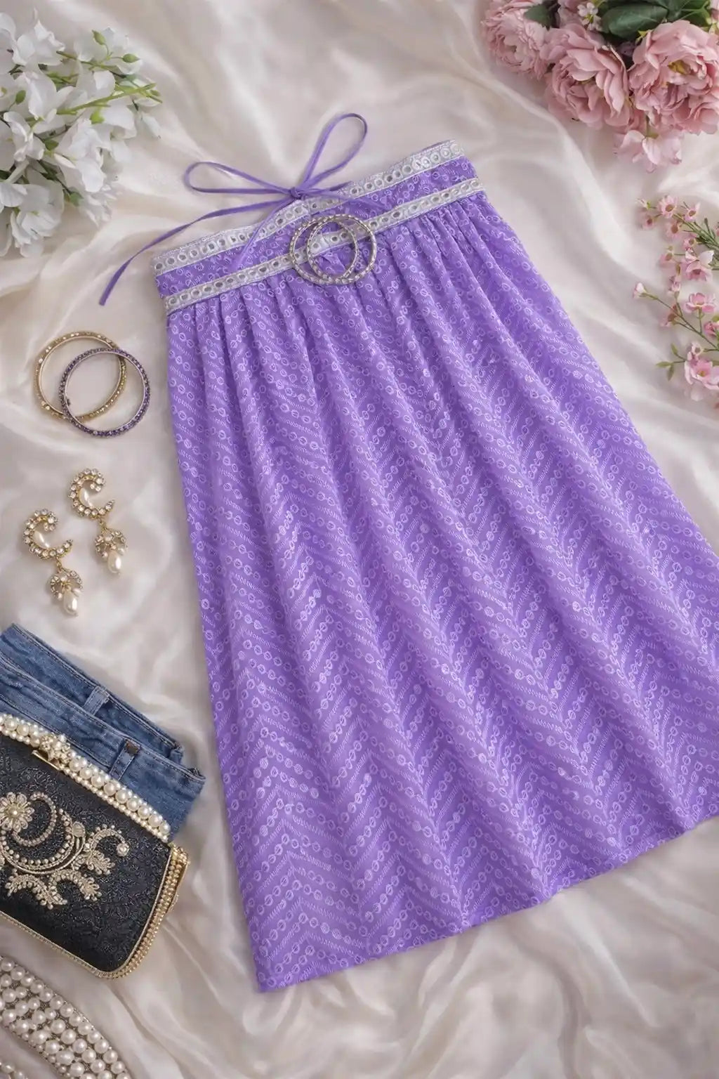 Shimmer Lilac Gulnaz Embroidered Kurta