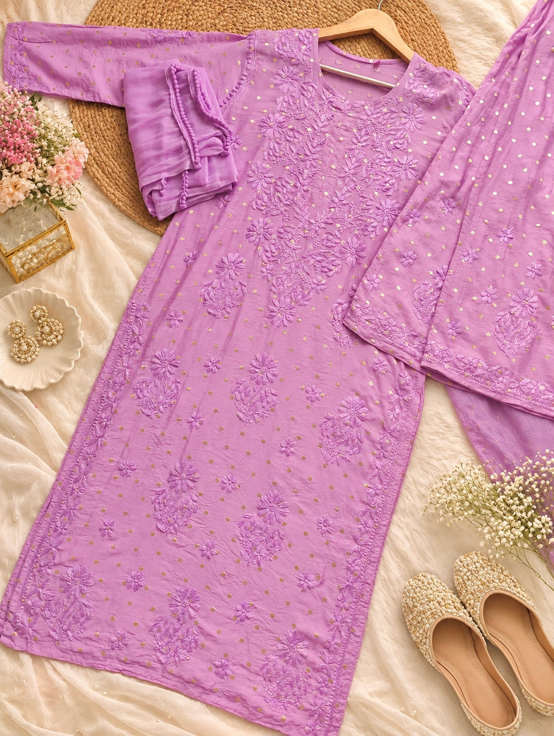 Blush Lilac Chikankari Embroidery Suit Set