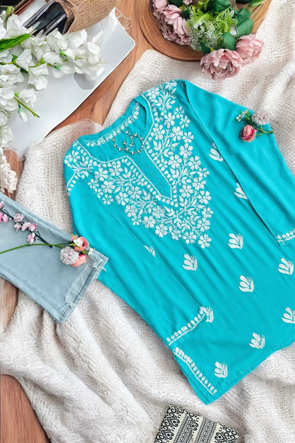 Blush Turquoise Gulzar Chikan Kurta