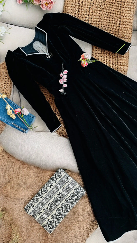 Scarlet Black Velvet Twirl Dress - Passion for Fashion by Shivani