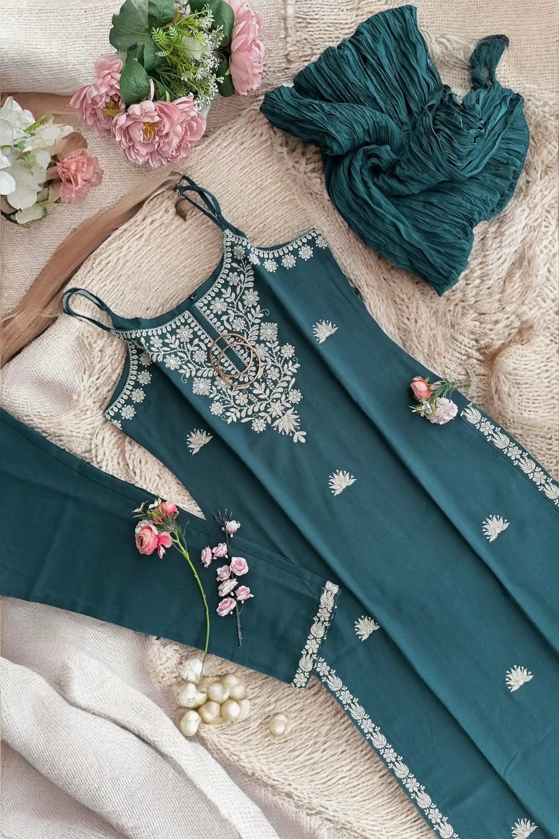 Deep Teal Embroidered Meher Suit