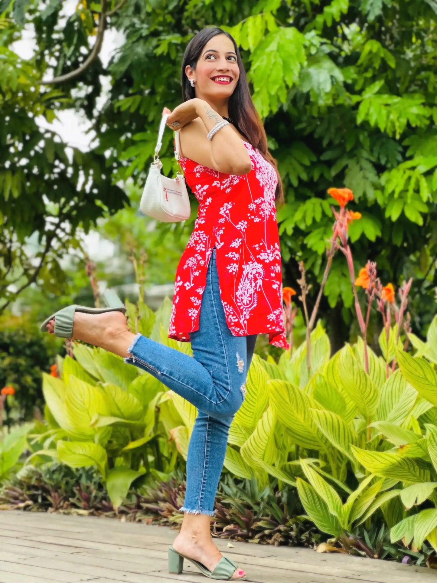 Crimson Red Naaz Chikan Short Kurta