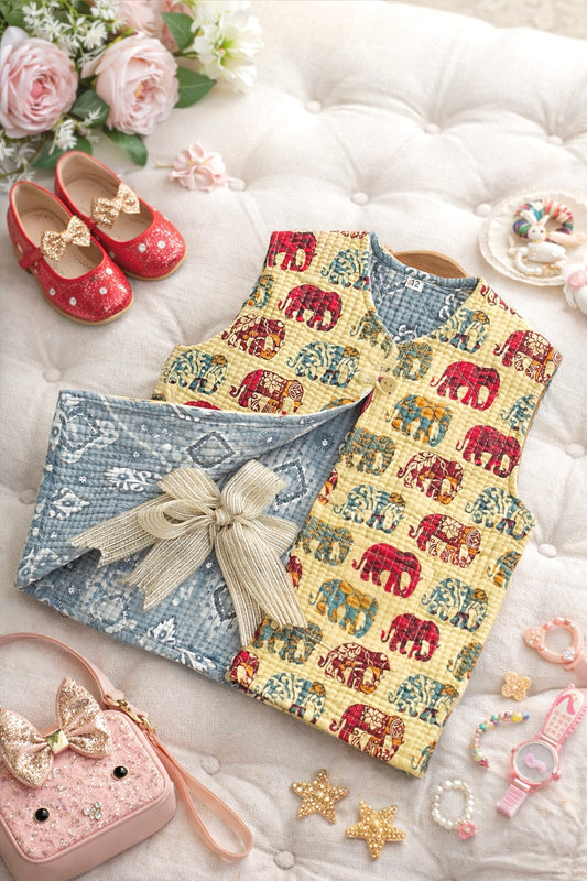 Beige Elephant Kids Jaipuri Jacket