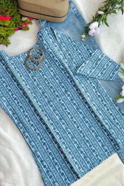 Classic Grey Stripe Short Kurta
