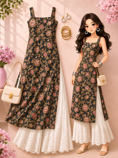 Gulnaz Black Ajrakh Jaipuri Kurta