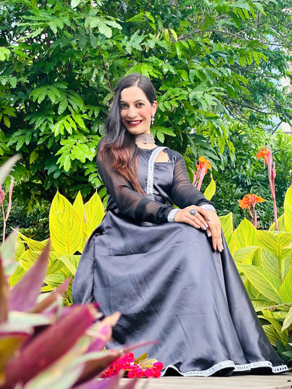 Jhalak Black Satin Gulnaz Ensemble