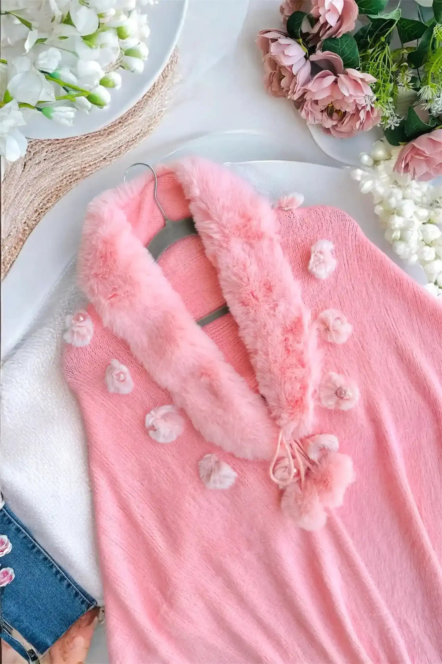 Pink Faux Fur Winter Cape