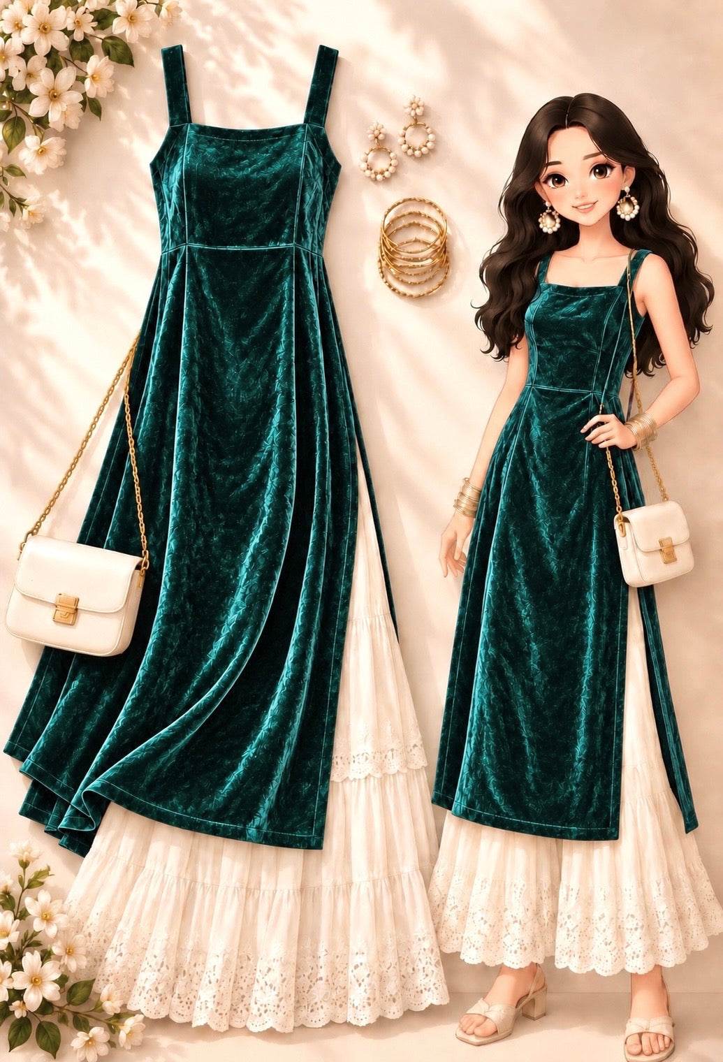 Royal Green Velvet Gulnaz Kurta