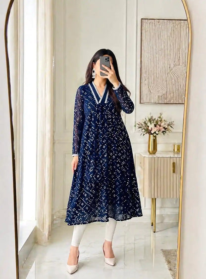 Stunning Blue Embroidered Gulnaz Nyra Kurta