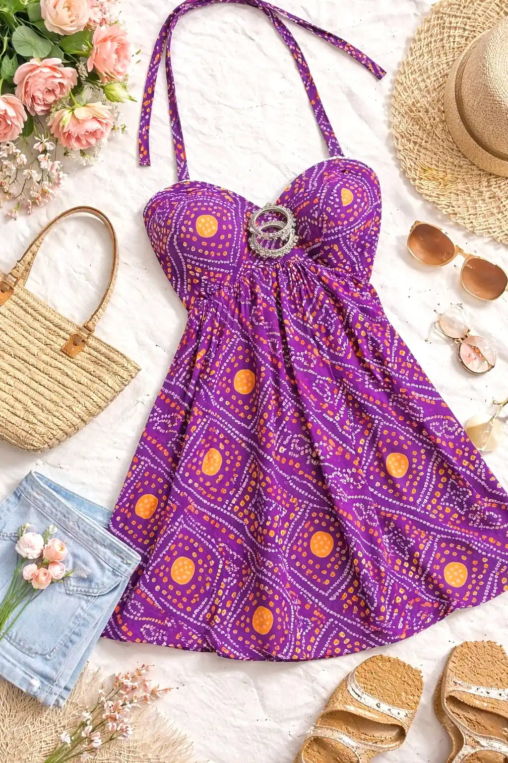 Bloom Purple Bandhej Peplum Top