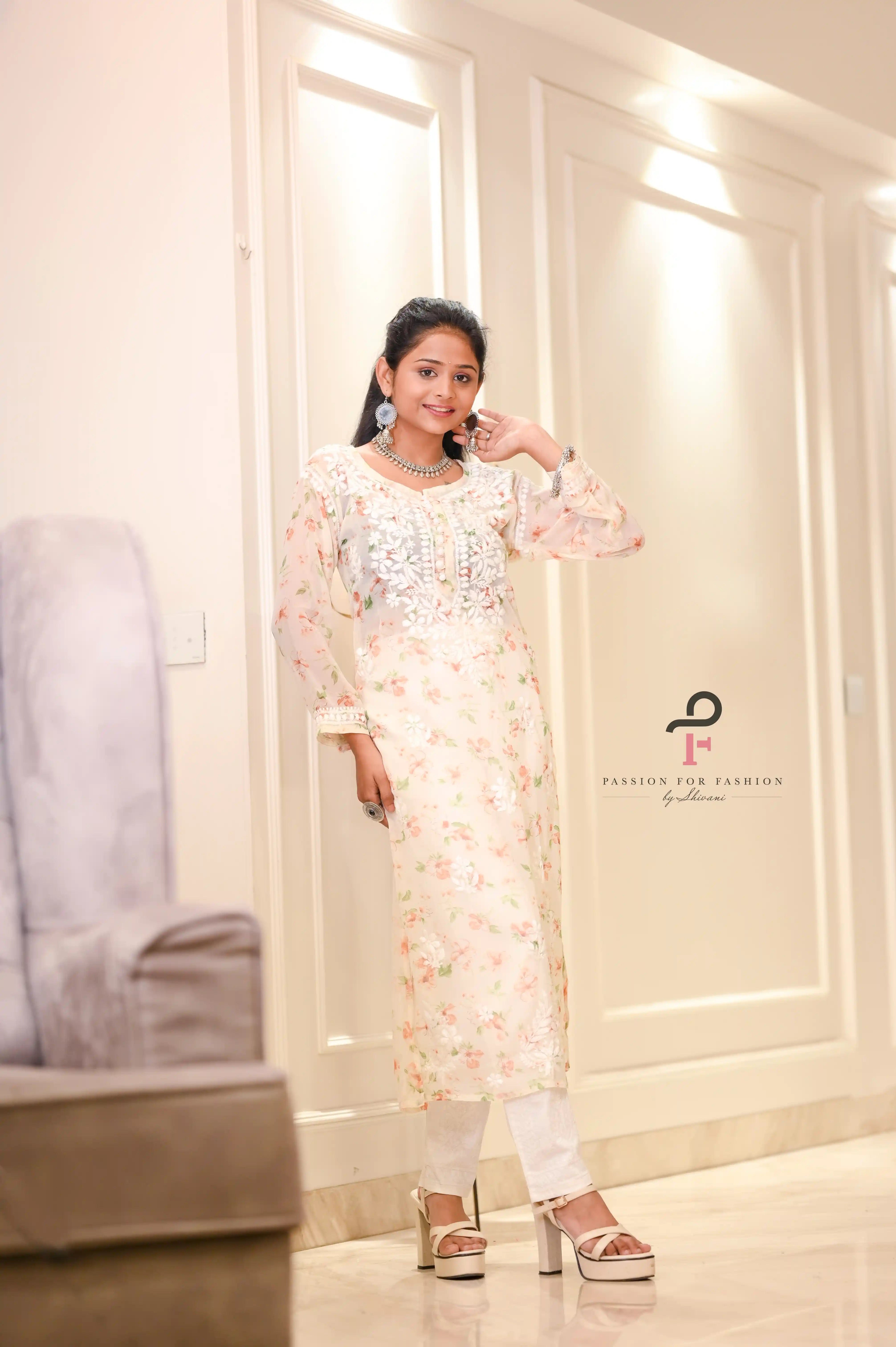 Blush Cream Nazakat Chikan Kurta