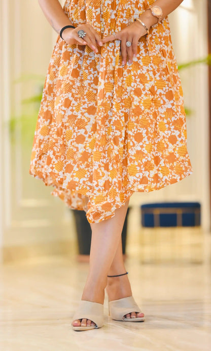 Batique Mustard Smoky Twirl Dress